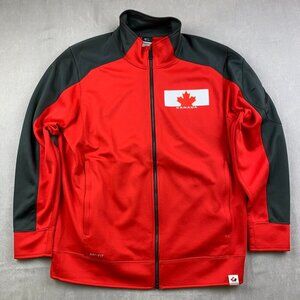Nike Canada Mens Track Jacket Large Red Full Zip Sweater Long Sleeve Raglan